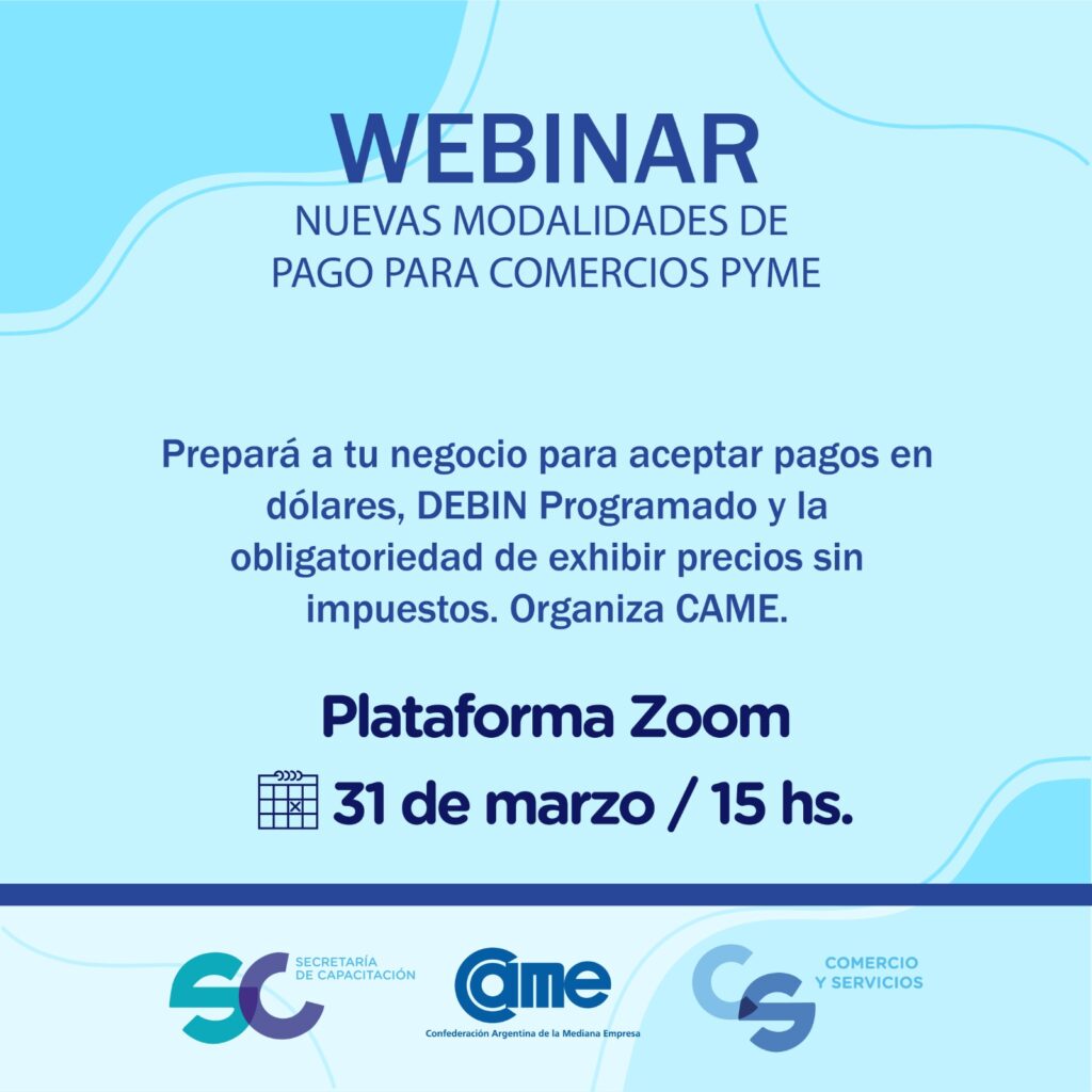 Webinar gratuito: NUEVAS MODALIDADES DE PAGO PARA COMERCIOS PYME